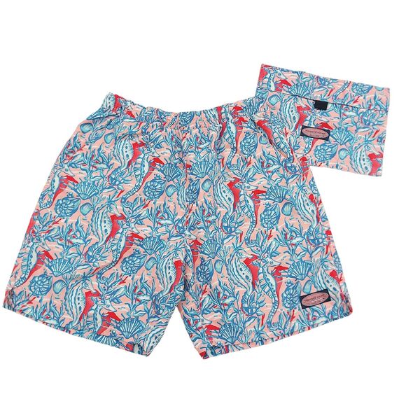 Vineyard Vines Swim Shorts Trunks Mens Small Blue Mesh Sea Horses Print Beach - Picture 1 of 12